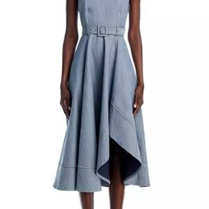 Cinq à Sept Blue High Low Belted Dress